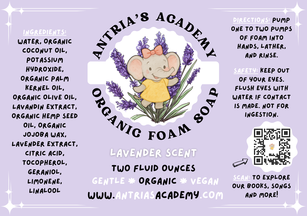 Antria’s Academy Organic Foam Soap ~ Two Fluid Ounces ~ Gentle Foaming Hand Wash ~ Organic & Vegan ~ Lavender Scent