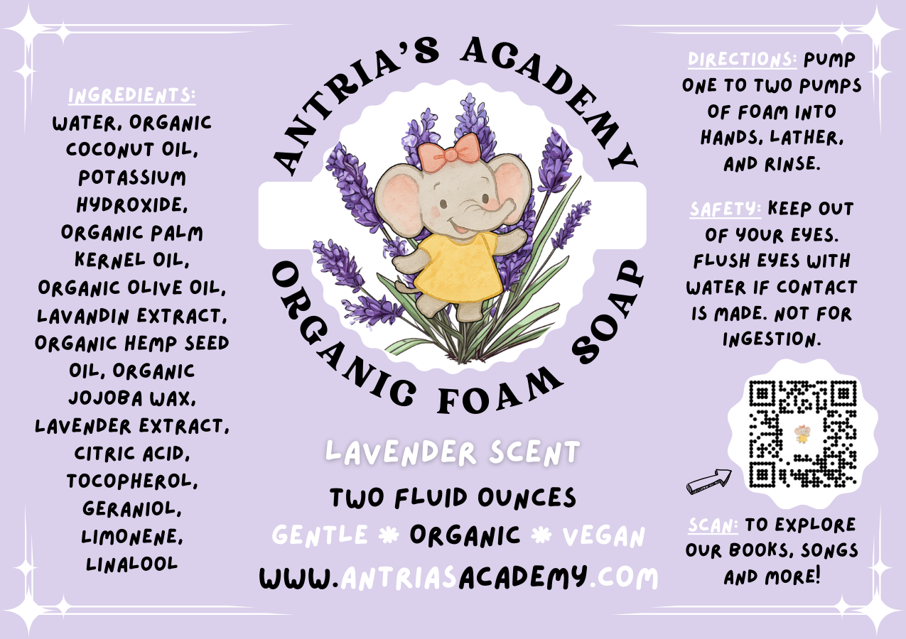 Antria’s Academy Organic Foam Soap ~ Two Fluid Ounces ~ Gentle Foaming Hand Wash ~ Organic & Vegan ~ Lavender Scent