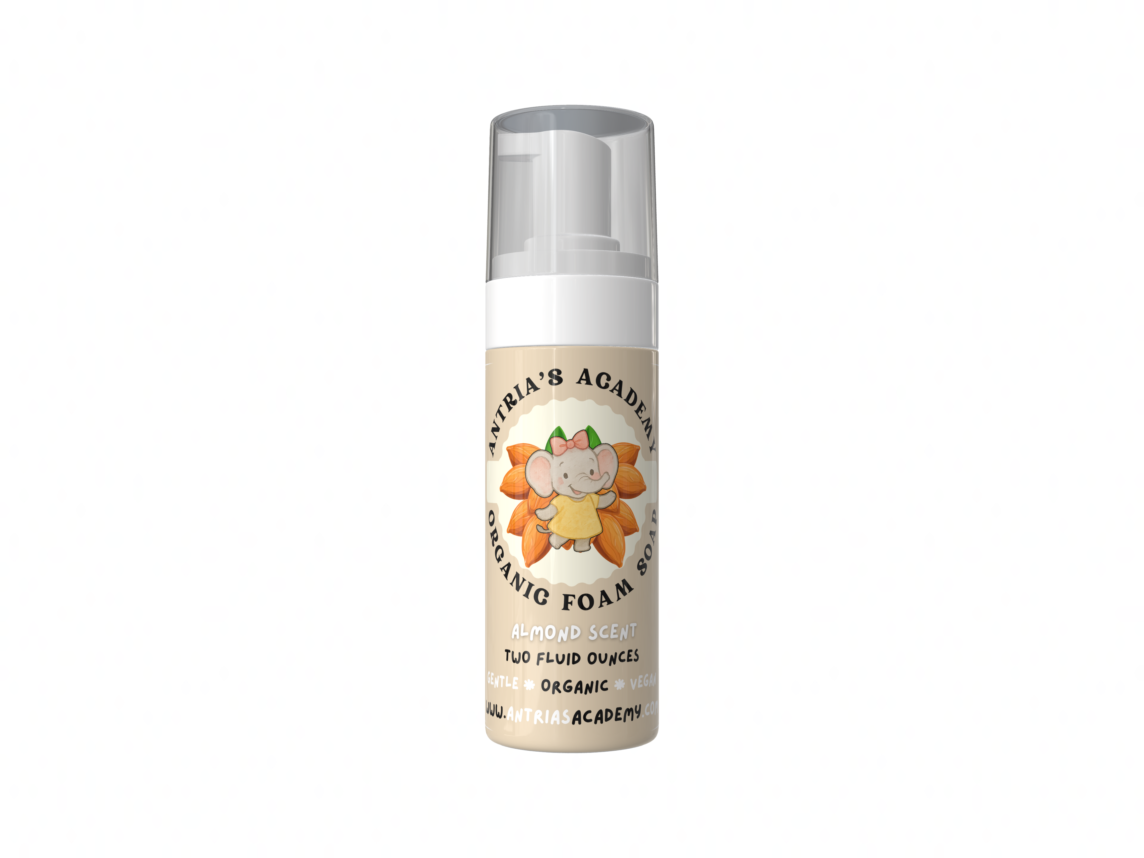 Antria’s Academy Organic Foam Soap ~ Two Fluid Ounces ~ Gentle Foaming Hand Wash ~ Organic & Vegan ~ Almond Scent