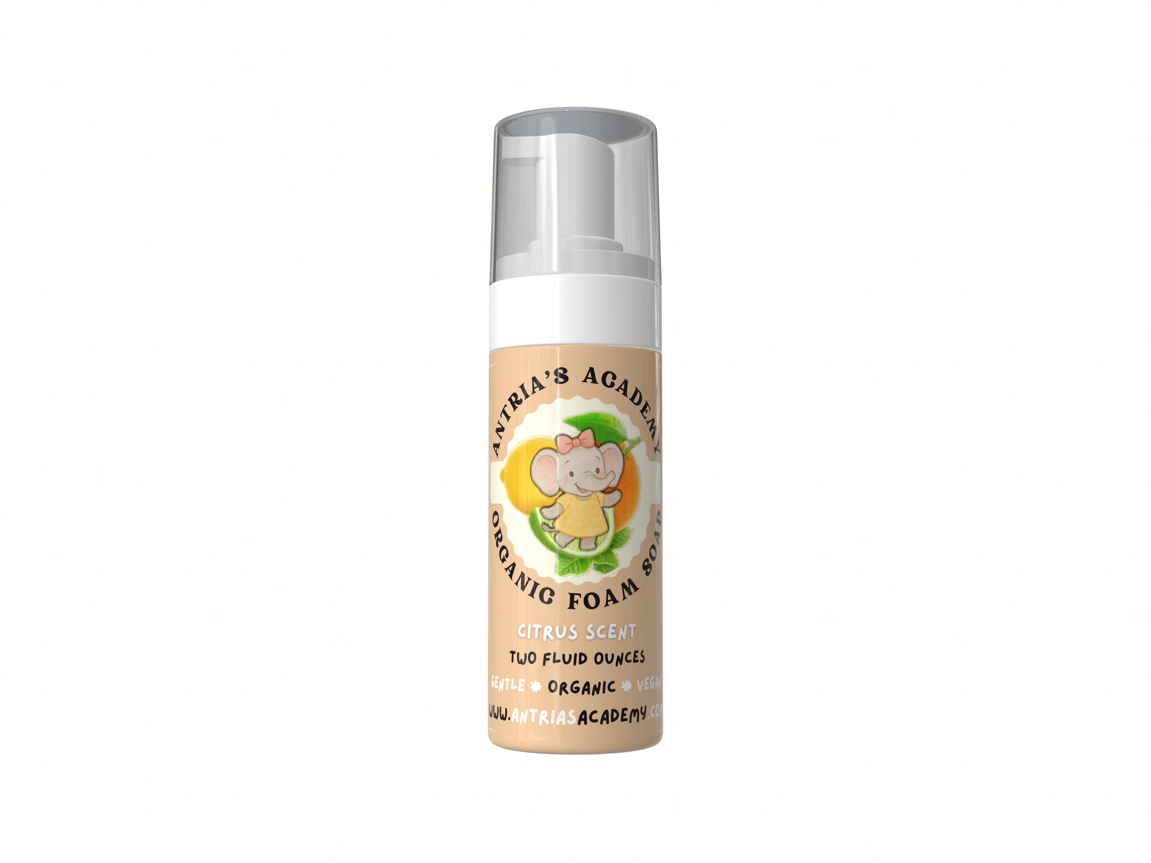 Antria’s Academy Organic Foam Soap ~ Two Fluid Ounces ~ Gentle Foaming Hand Wash ~ Organic & Vegan ~ Citrus Scent