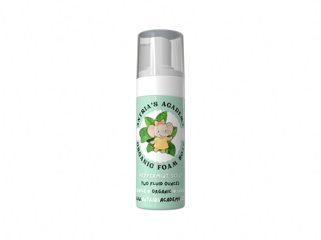 Antria’s Academy Organic Foam Soap ~ Two Fluid Ounces ~ Gentle Foaming Hand Wash ~ Organic & Vegan ~ Peppermint Scent
