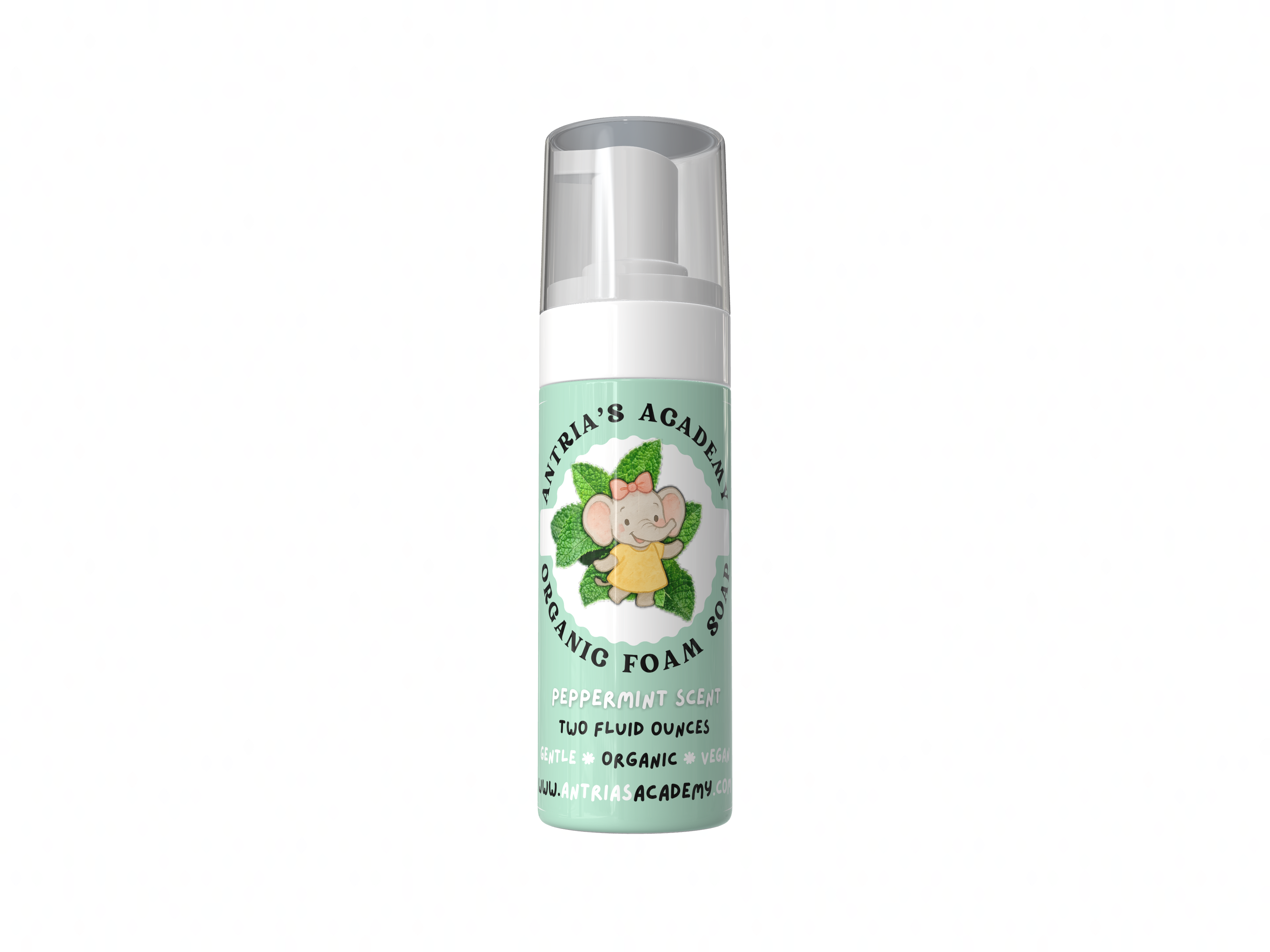 Antria’s Academy Organic Foam Soap ~ Two Fluid Ounces ~ Gentle Foaming Hand Wash ~ Organic & Vegan ~ Peppermint Scent
