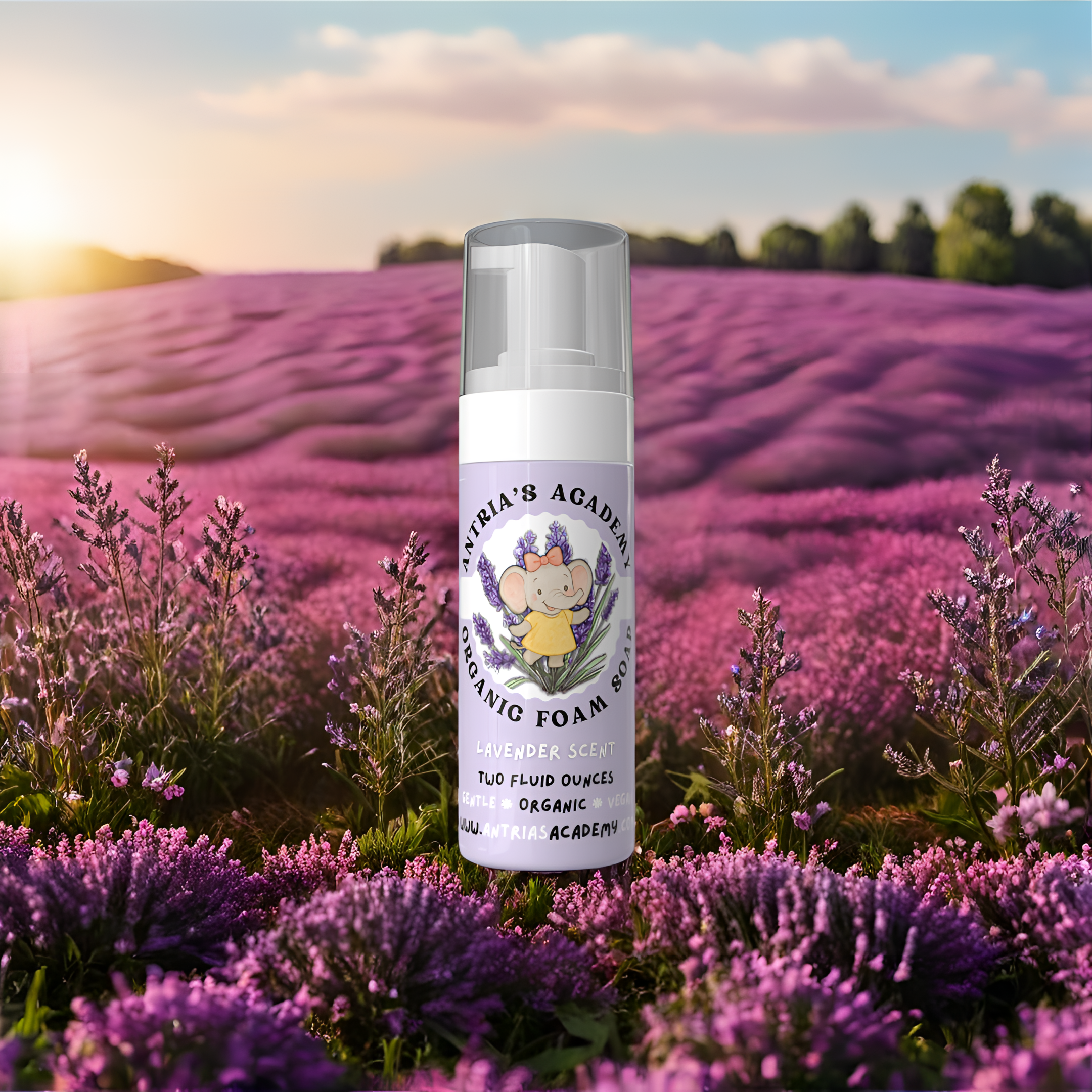 Antria’s Academy Organic Foam Soap ~ Two Fluid Ounces ~ Gentle Foaming Hand Wash ~ Organic & Vegan ~ Lavender Scent