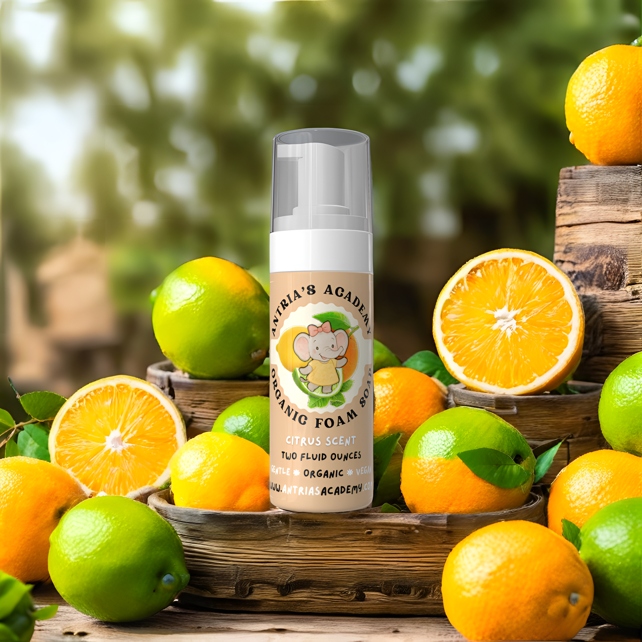 Antria’s Academy Organic Foam Soap ~ Two Fluid Ounces ~ Gentle Foaming Hand Wash ~ Organic & Vegan ~ Citrus Scent